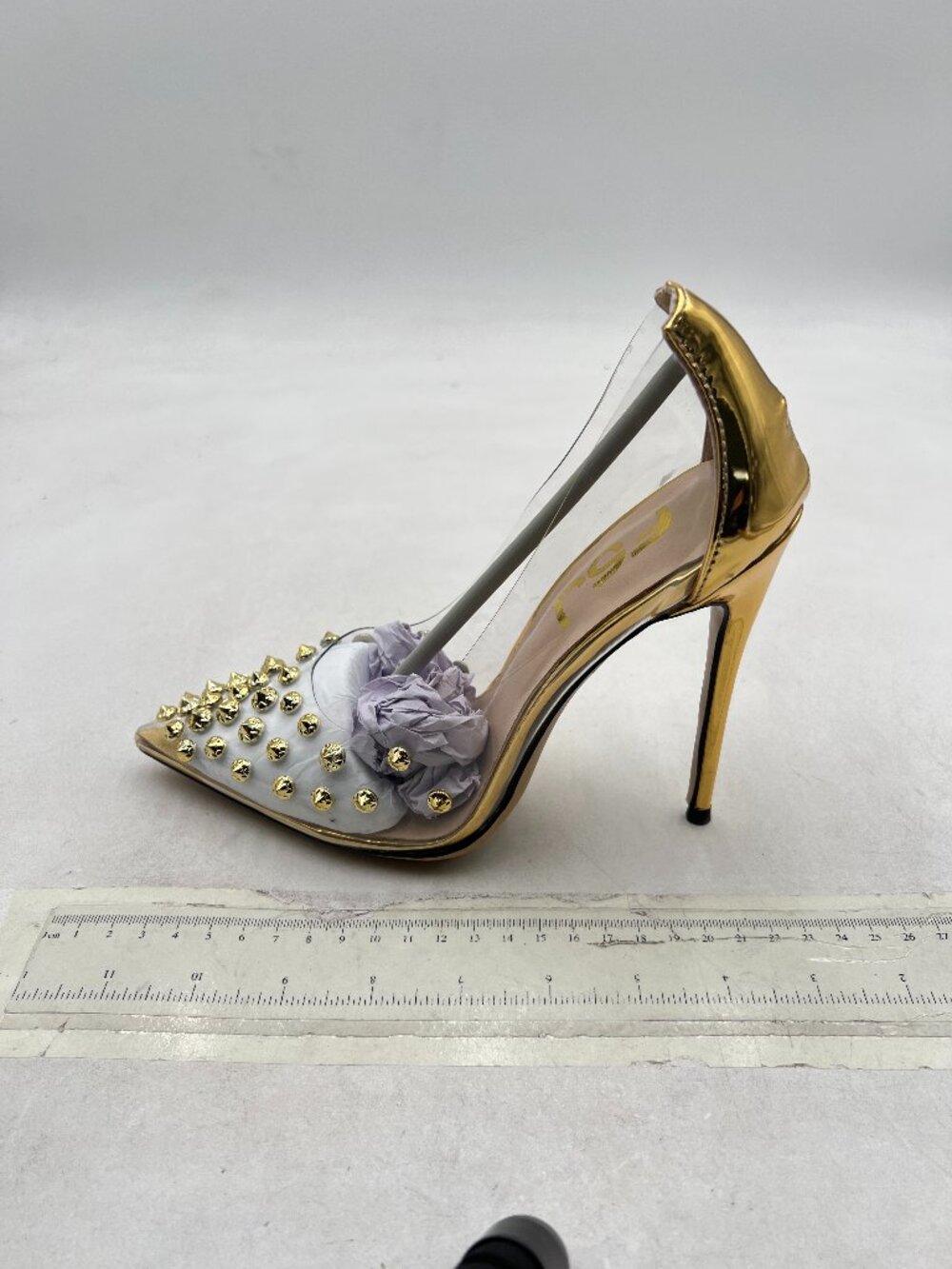 FSJ Gold Rivets Studded Pointed Toe Transparent Pumps High Heels Shoes